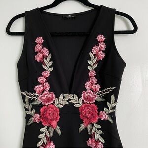 Lulus Valentine Romantic Rose Embroidered Dress Black - Small